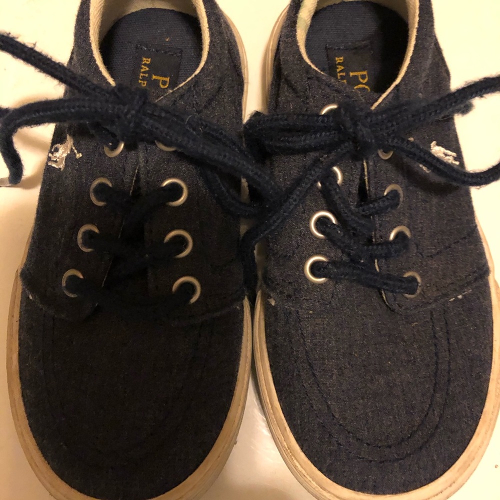 Polo blue canvas sneakers, size 8 little boys